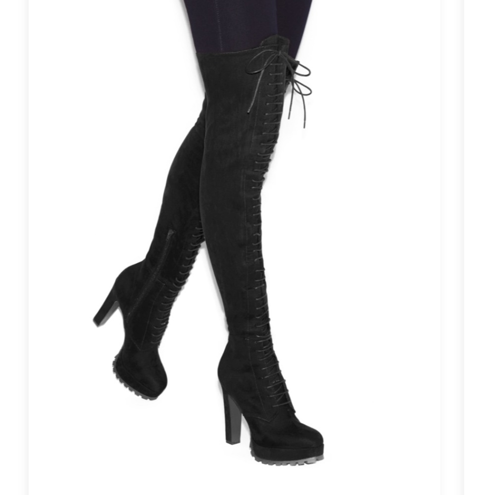 Black lace up over the knee boots